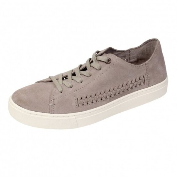 Toms Women’s Lenox Sneakers Shoes Lace Up Suede Woven Panel Desert Gray Size 6 - Picture 1 of 16